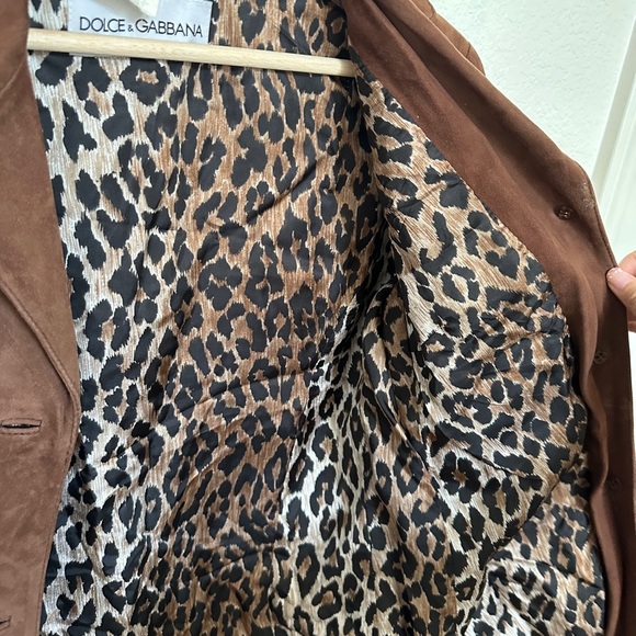 Dolce & Gabbana VTG Brown Leather Suede Leopard Print Trench Jacket Coat Blazer - Picture 4 of 14